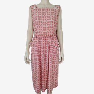 Vintage 1950s Pink Cotton Floral Sleeveless Midi Day Dress With Pockets